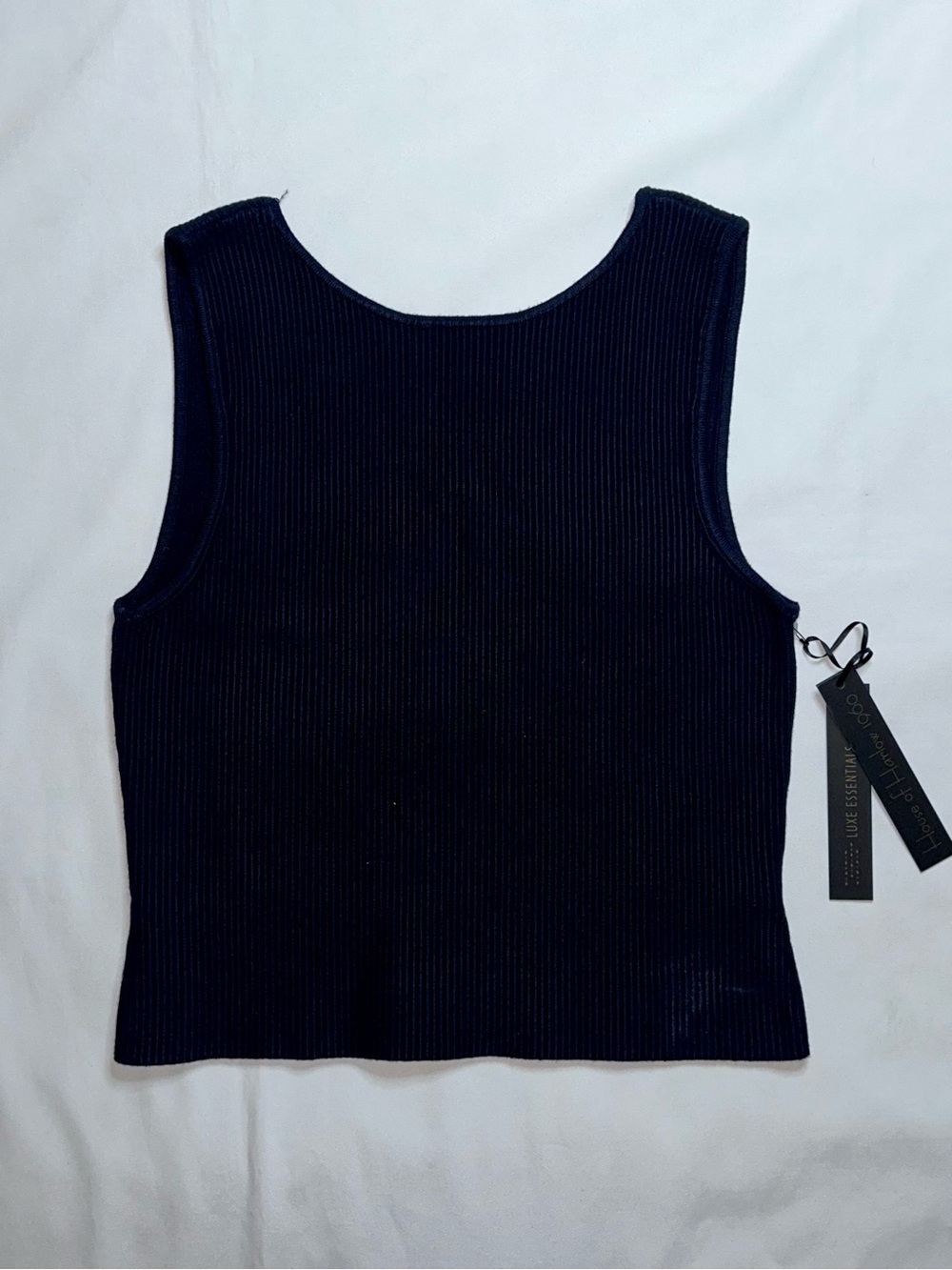 House of Harlow 1960 Luxe Essentials Ribbed Knit Tank Top Navy Blue Large NWT
